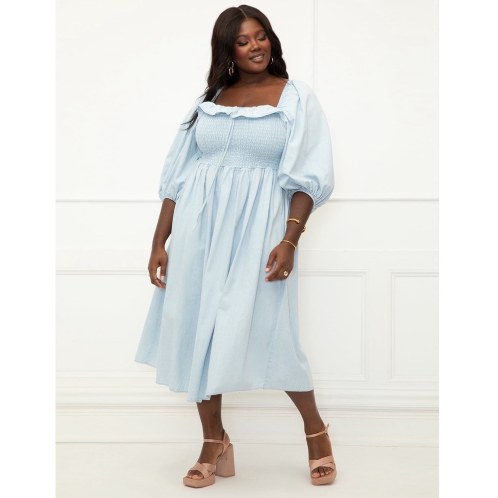 ELOQUII Elements Women's Plus Size Smocked Bodice Chambray Dress size 20